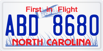 NC license plate ABD8680