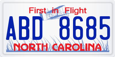 NC license plate ABD8685