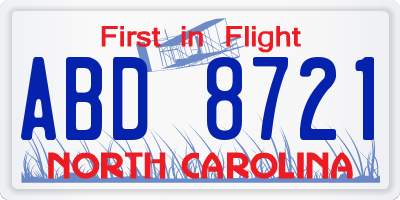 NC license plate ABD8721
