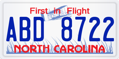 NC license plate ABD8722
