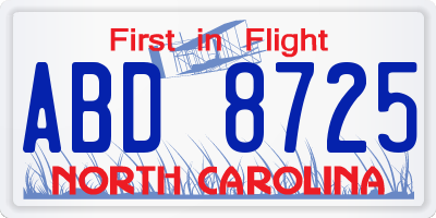 NC license plate ABD8725