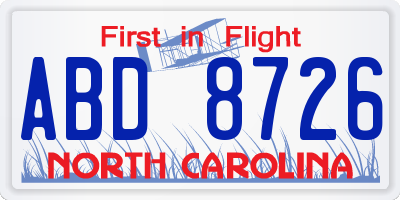 NC license plate ABD8726