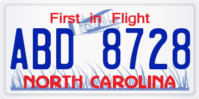 NC license plate ABD8728