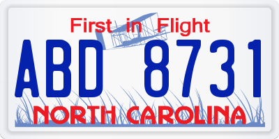 NC license plate ABD8731