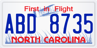 NC license plate ABD8735