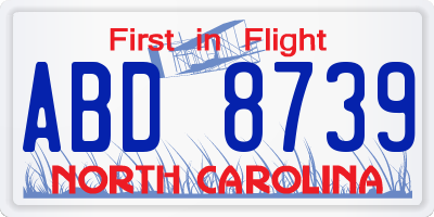 NC license plate ABD8739