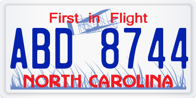 NC license plate ABD8744