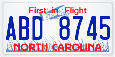 NC license plate ABD8745