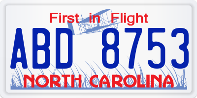 NC license plate ABD8753
