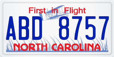 NC license plate ABD8757