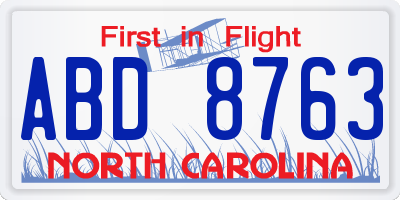 NC license plate ABD8763
