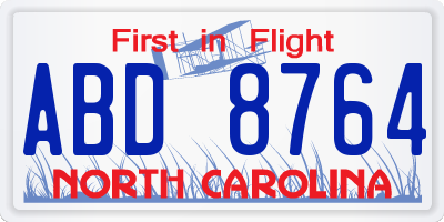 NC license plate ABD8764