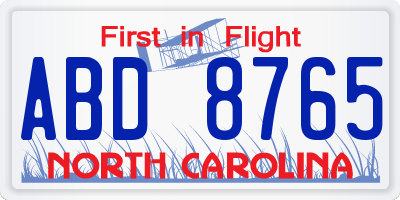 NC license plate ABD8765