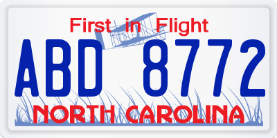 NC license plate ABD8772