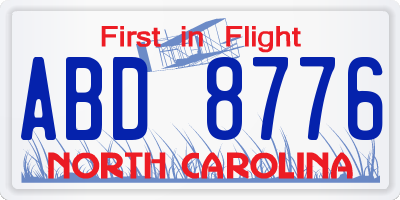 NC license plate ABD8776