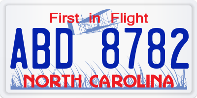 NC license plate ABD8782
