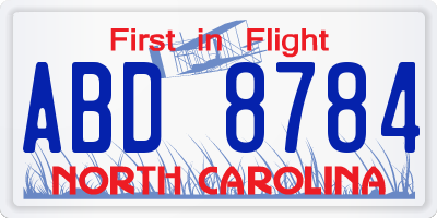 NC license plate ABD8784