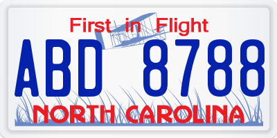 NC license plate ABD8788