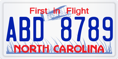 NC license plate ABD8789