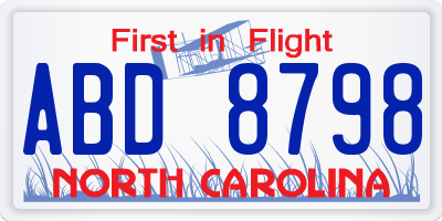 NC license plate ABD8798