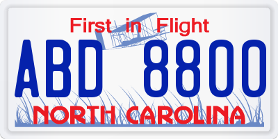 NC license plate ABD8800