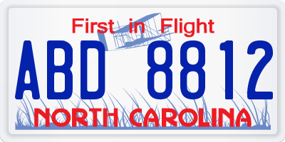 NC license plate ABD8812