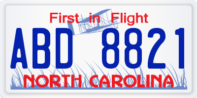 NC license plate ABD8821