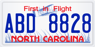 NC license plate ABD8828