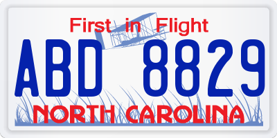 NC license plate ABD8829