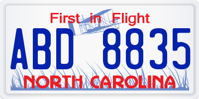 NC license plate ABD8835