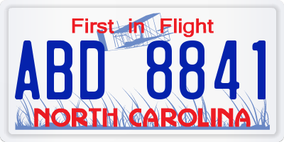 NC license plate ABD8841