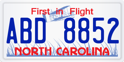 NC license plate ABD8852