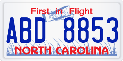 NC license plate ABD8853
