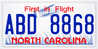 NC license plate ABD8868