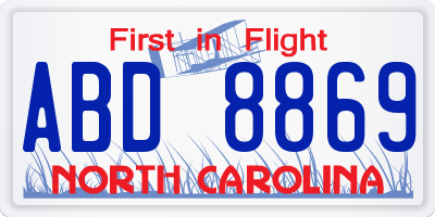 NC license plate ABD8869