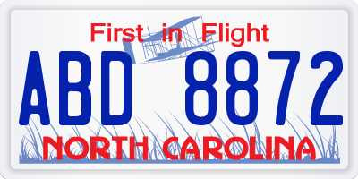 NC license plate ABD8872