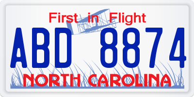 NC license plate ABD8874