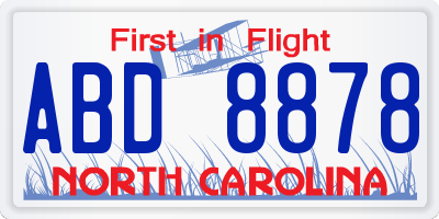NC license plate ABD8878