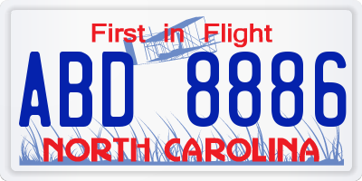 NC license plate ABD8886