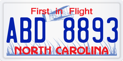 NC license plate ABD8893
