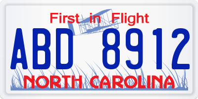 NC license plate ABD8912