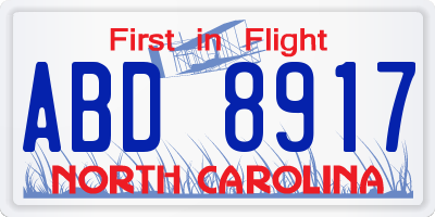 NC license plate ABD8917
