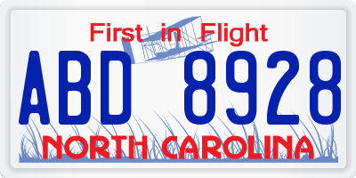 NC license plate ABD8928