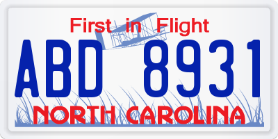 NC license plate ABD8931