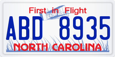 NC license plate ABD8935