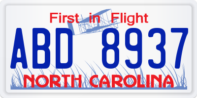 NC license plate ABD8937