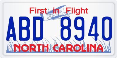 NC license plate ABD8940