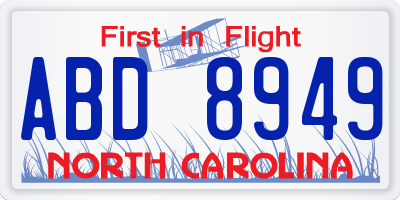 NC license plate ABD8949
