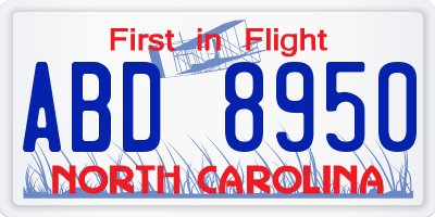 NC license plate ABD8950