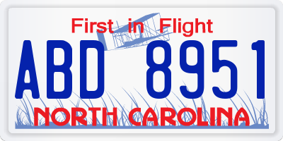 NC license plate ABD8951